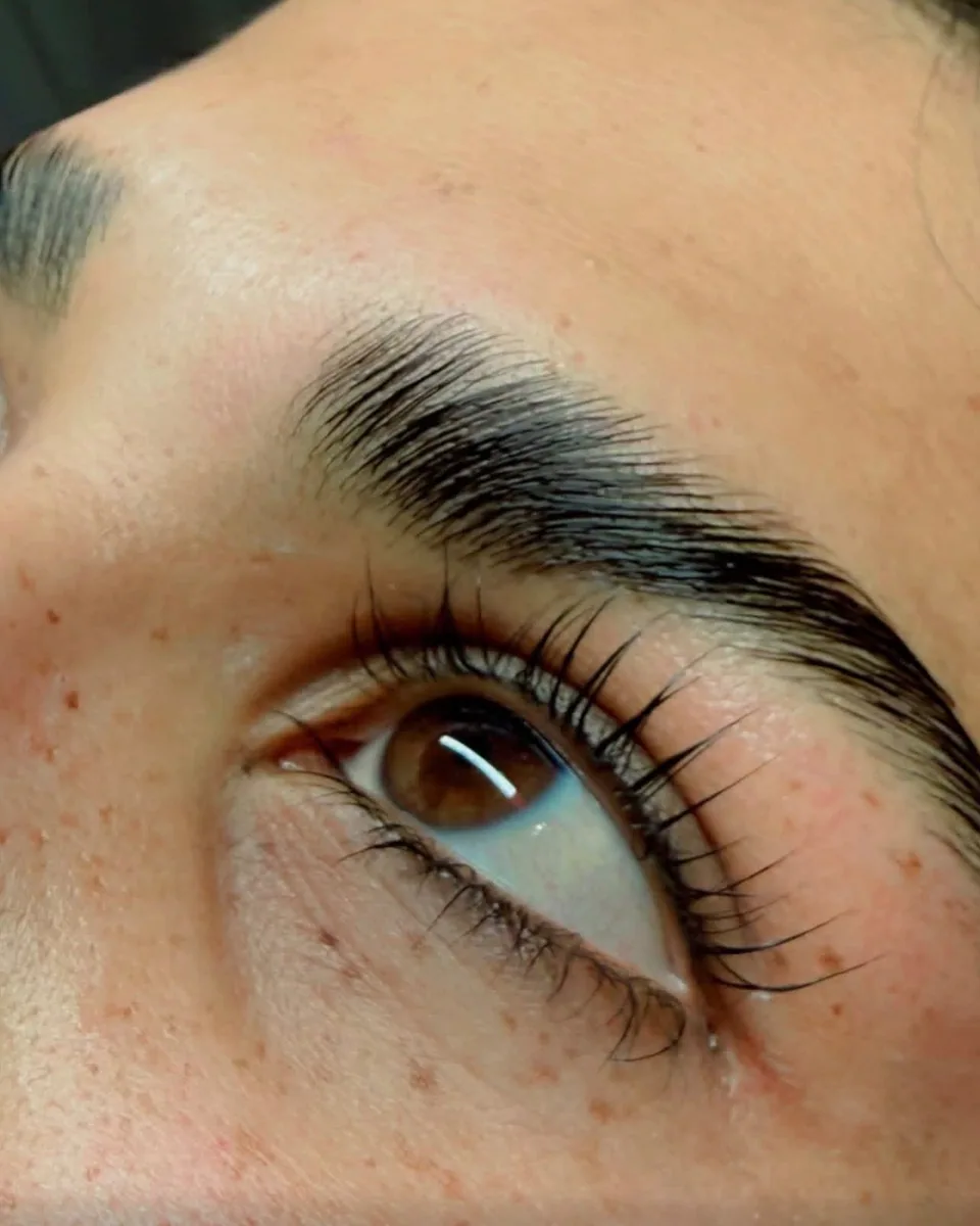 Close-up of a shaped and styled eyebrow.